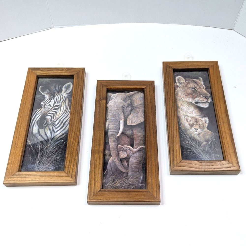 Ruane Manning's Wall Art "Maternal Instinct" Series Lion Elephant Zebra 3 Pieces
